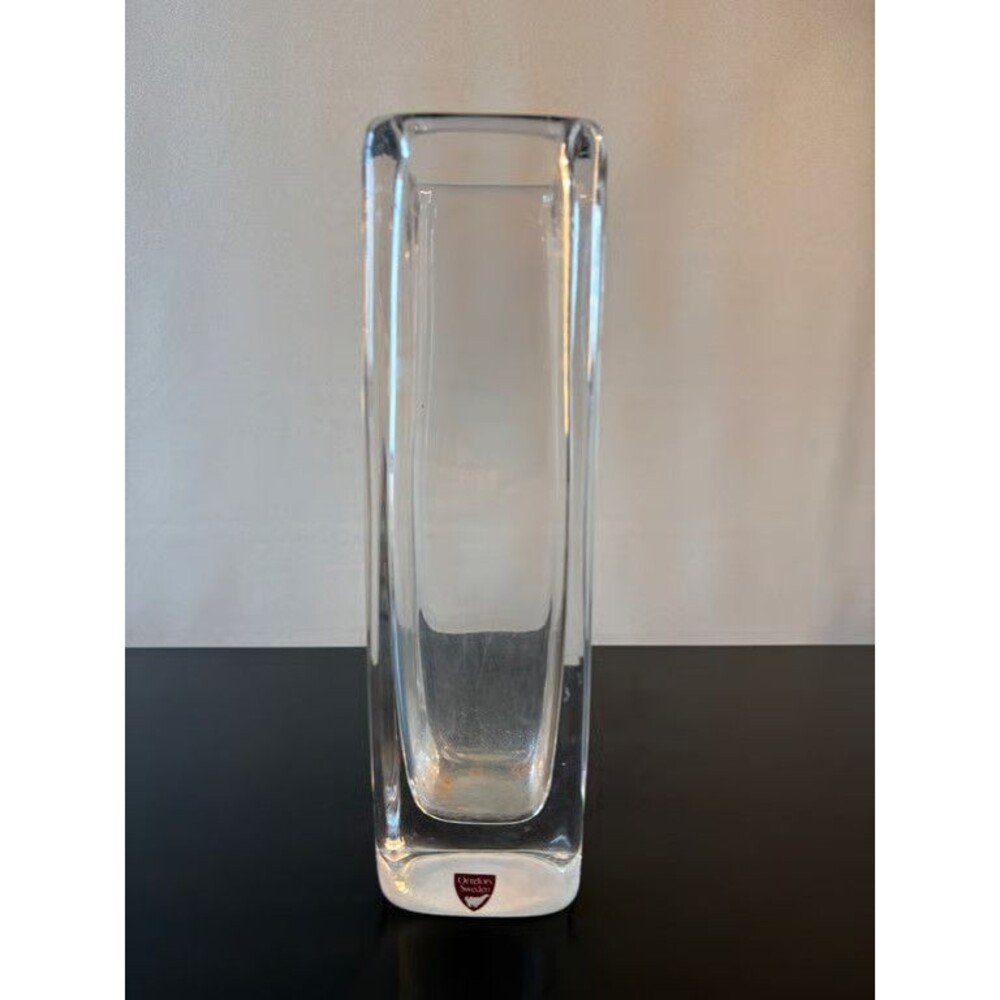 Orrefors Sweden Clear Crystal Rectangular Vase Signed